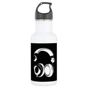 Black & White Headphone Silhouette Stainless Steel Water Bottle