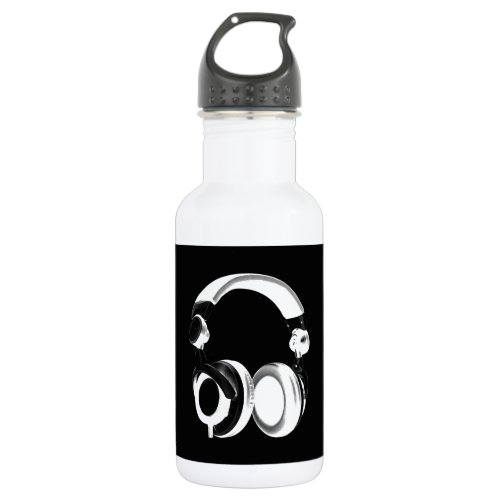 Black  White Headphone Silhouette Stainless Steel Water Bottle