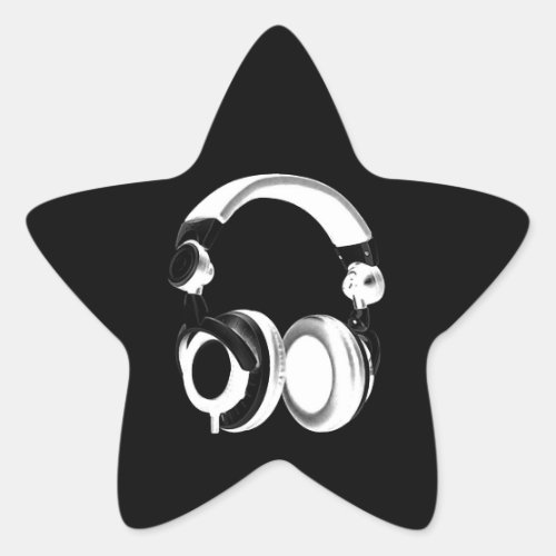 Black  White Headphone Silhouette Star Sticker