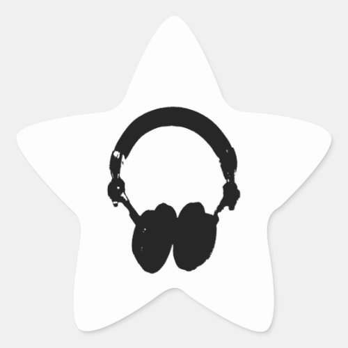 Black  White Headphone Silhouette Star Sticker