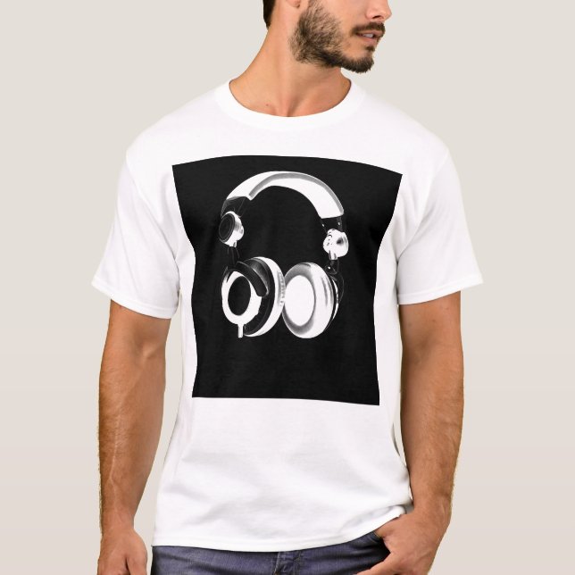 Black & White Headphone Silhouette T-Shirt (Front)
