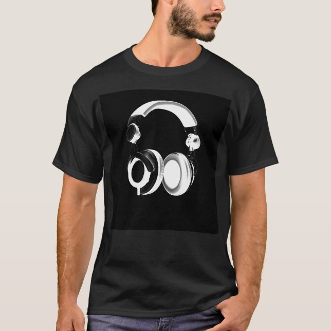 Black & White Headphone Silhouette T-Shirt (Front)