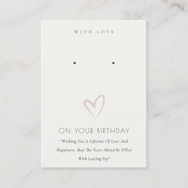 BLACK WHITE HEART BIRTHDAY GIFT EARRING DISPLAY PLACE CARD (Front)