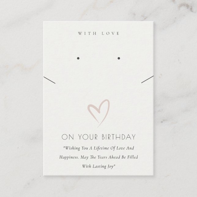 BLACK WHITE HEART BIRTHDAY GIFT NECKLACE EARRING PLACE CARD (Front)