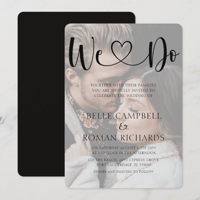 Black & White Heart Calligraphy & Photo Wedding In Invitation (Front/Back)
