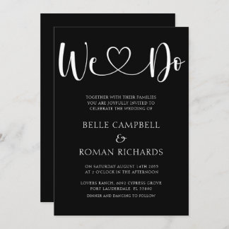 Black & White Heart Calligraphy & Photo Wedding In Invitation