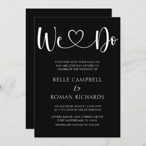 Black  White Heart Calligraphy  Photo Wedding In Invitation