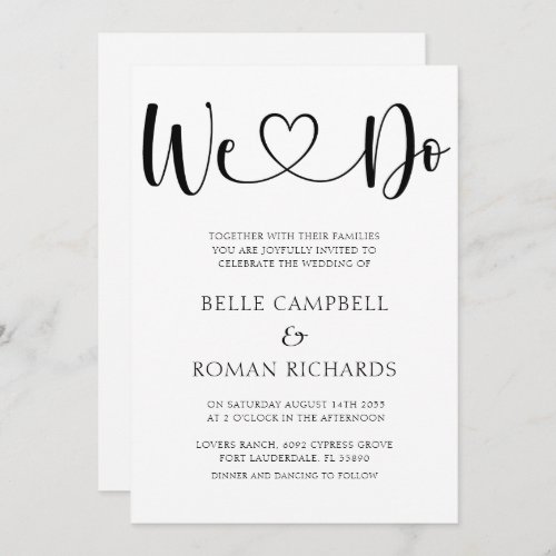 Black  White Heart Calligraphy  Photo Wedding In Invitation