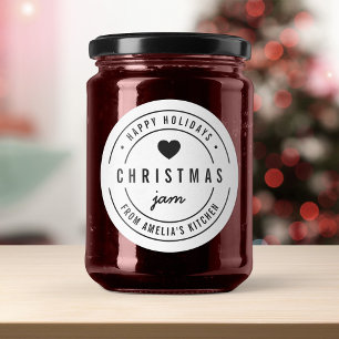 Black & White Heart Christmas Jam Kitchen Holidays Classic Round Sticker