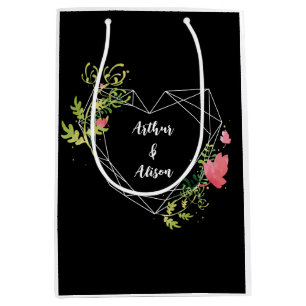 Black & White Heart Custom Name Wedding Favor Medium Gift Bag