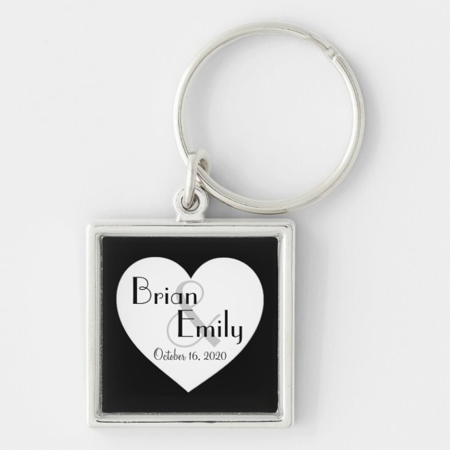 Black white heart customizable simple keychain (Front)
