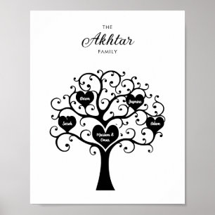 Black & White Heart Family Tree Poster