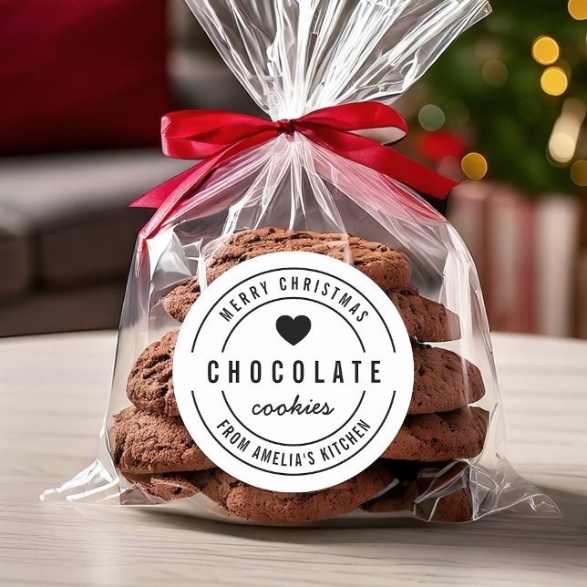 Black White Heart Homemade Kitchen Merry Christmas Classic Round Sticker (Creator Uploaded)