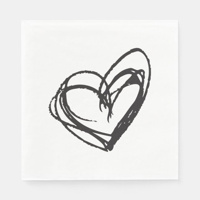 Black & White Heart Paper Napkins (Front)