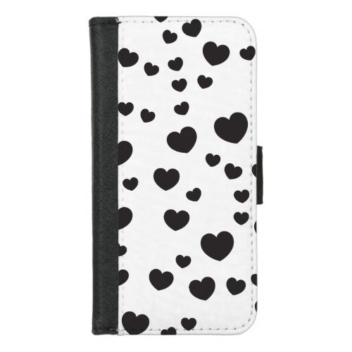 Black  White Heart Pattern art iPhone 87 Wallet Case