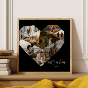 Black & White Heart Photo Collage 9 Photos  Poster