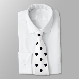 Black White Heart Print Mens Tie