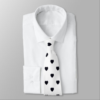 Black White Heart Print Mens Tie