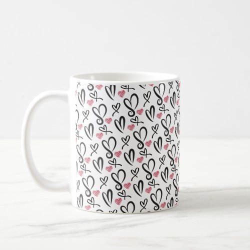 Black  White Heart Seamless Pattern Coffee Mug