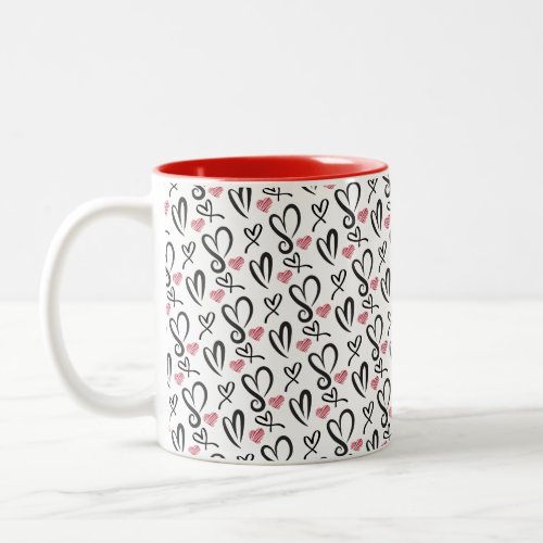 Black  White Heart Seamless Pattern Two_Tone Coffee Mug