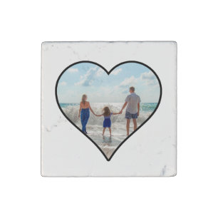 Black & White Heart Shaped Custom Picture / Photo Stone Magnet