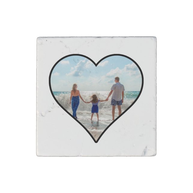 Black & White Heart Shaped Custom Picture / Photo Stone Magnet (Front)