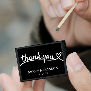 Black & White Heart Thank You Matchboxes