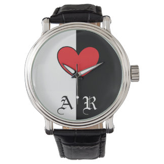 Black White Heart Watch With Initials