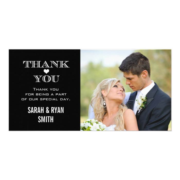 Black & White Heart Wedding Photo Thank You Cards Picture Card