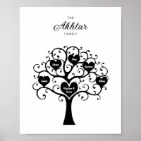 Black & White Hearts Family Tree