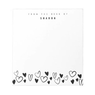 Black White Hearts From the desk of personalized Notepad
