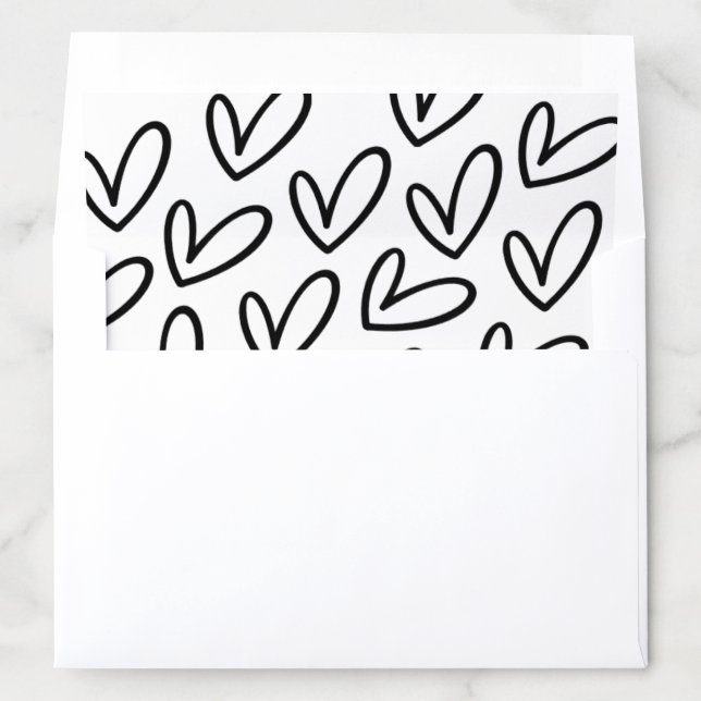 Black & White Hearts Minimalist Bridal Shower Envelope Liner (In Envelope)