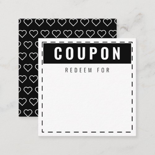 Black  White Hearts Pattern Modern Blank Coupons Note Card