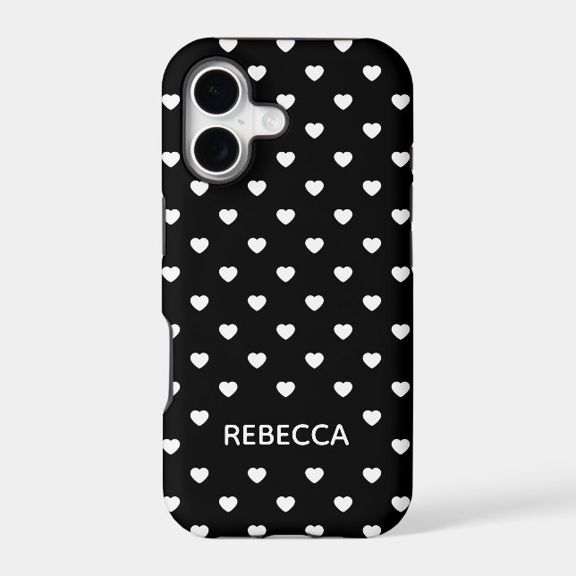 Black White Hearts Polka Dot Pattern Personalised Case-Mate iPhone Case (Back)