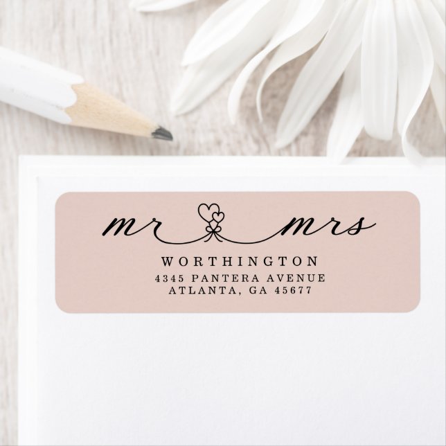 Black White Hearts Script Mr & Mrs Wedding Label (Insitu)