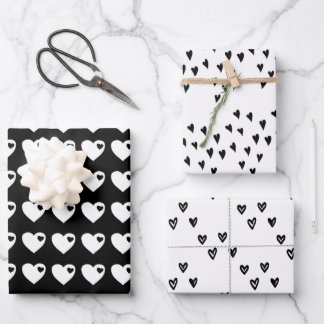 Black & White hearts Wrapping Paper Sheets