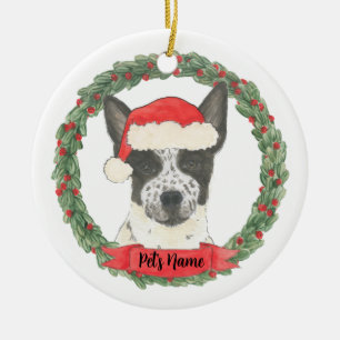 Black & White Heeler Cattledog Christmas Ceramic Ornament