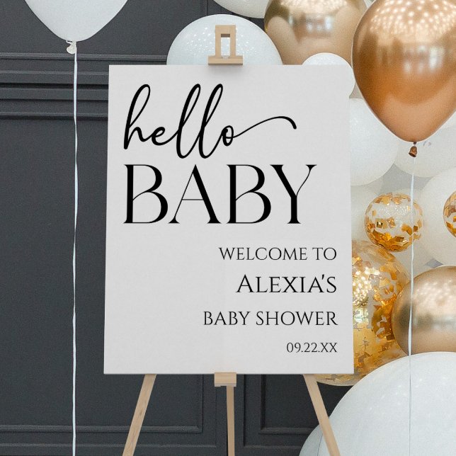 Black White Hello Baby Baby Shower Welcome Sign (Creator Uploaded)