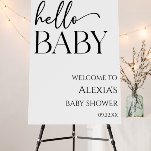 Black White Hello Baby Baby Shower Welcome Sign