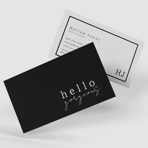 Black  White Hello Gorgeous Beauty Minimalist  Business Card