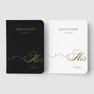 Black & White Her His Gold Foil Script Vow Books
