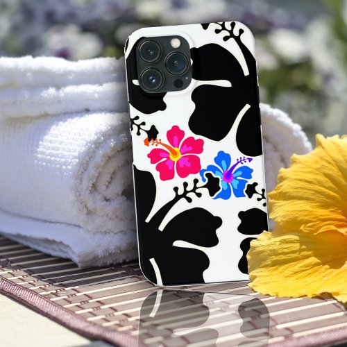 Black White Hibiscus Design Case_Mate iPhone 14 Case