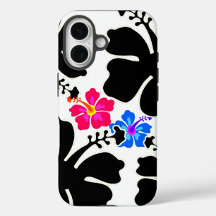 Black White Hibiscus Design iPhone 16 Case