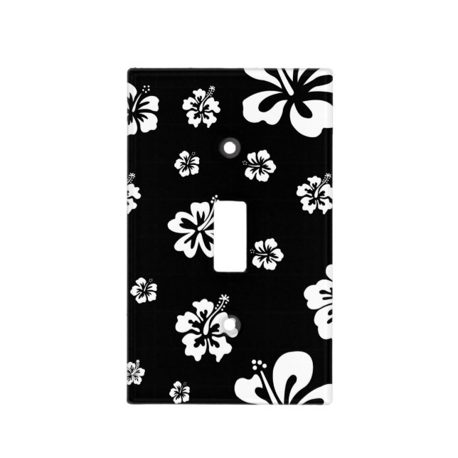 Black + White Hibiscus Tropical Light Switch Cover (Front)