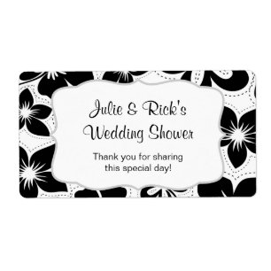 Black White Hibiscus Water Bottle - customize it! Label