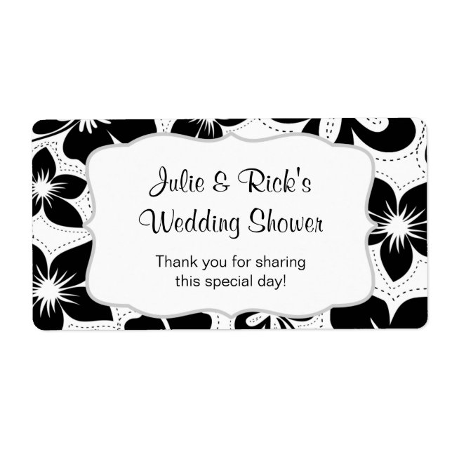 Black White Hibiscus Water Bottle  - customize it! Label (Front)