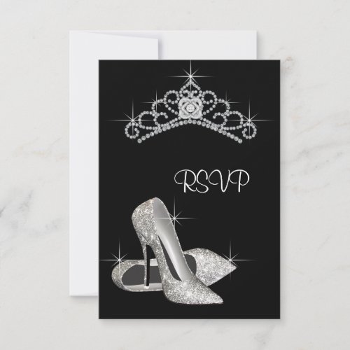 Black White High Heels Tiara Black Quinceanera Personalized Invitation