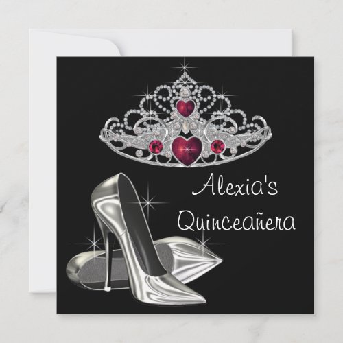 Black White High Heels Red and Black Quinceanera Invitation