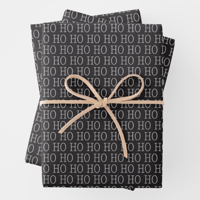 Black White Ho Ho Ho Christmas Wrapping Paper (In situ)