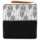 Black & white hobo pattern large feathers clutch (Outside Open)